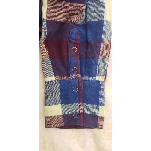 NEW WE THE FREE IZZIE PLAID FLANNEL CARGO SHIRT SHACKET BLUE YELLOW WINE SZ M - Picture 8 of 10